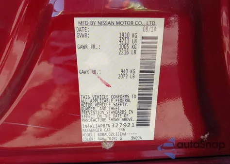 2015 Nissan Altima 2.5 S from USA, damaged, VIN 1N4AL3AP8FN327921